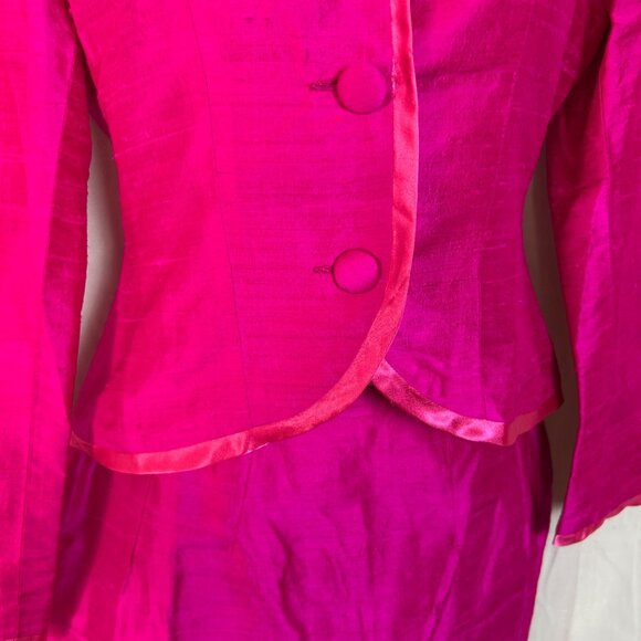 Vintage Versei Womens Fuchsia Silk Skirt Suit Set Size 4 Pageant Interview NWT - Picture 7 of 11